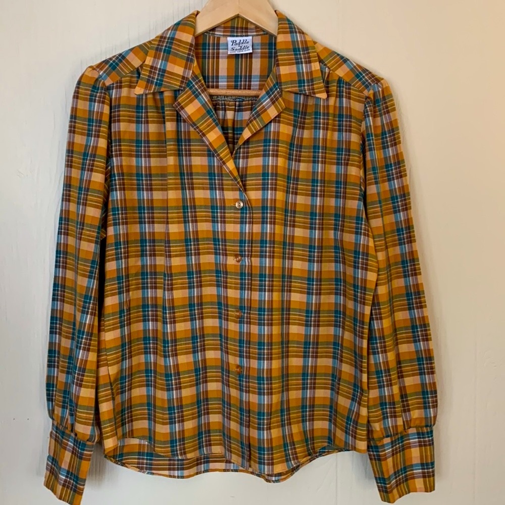 Vintage Western Plaid Button Down Top Paddle & Saddle